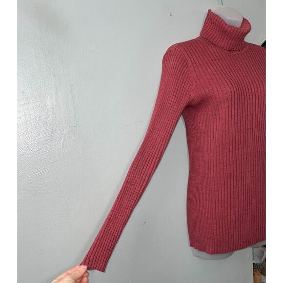 Ruff Hewn Size M Brick Red Ribbed Knit Turtleneck Sweater Y2K 2000s Minimalist - Picture 2 of 9